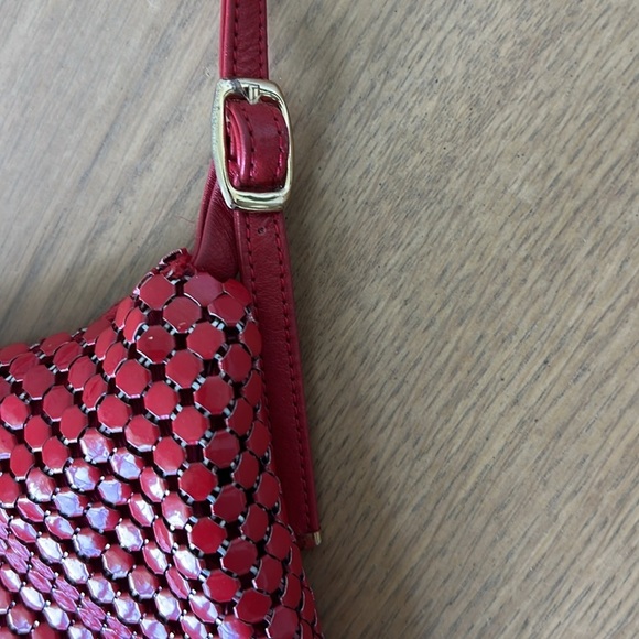 Vintage Whiting & David Red Mesh Crossbody Bag Gold Accents Sailboat Heart Charm - Picture 15 of 16